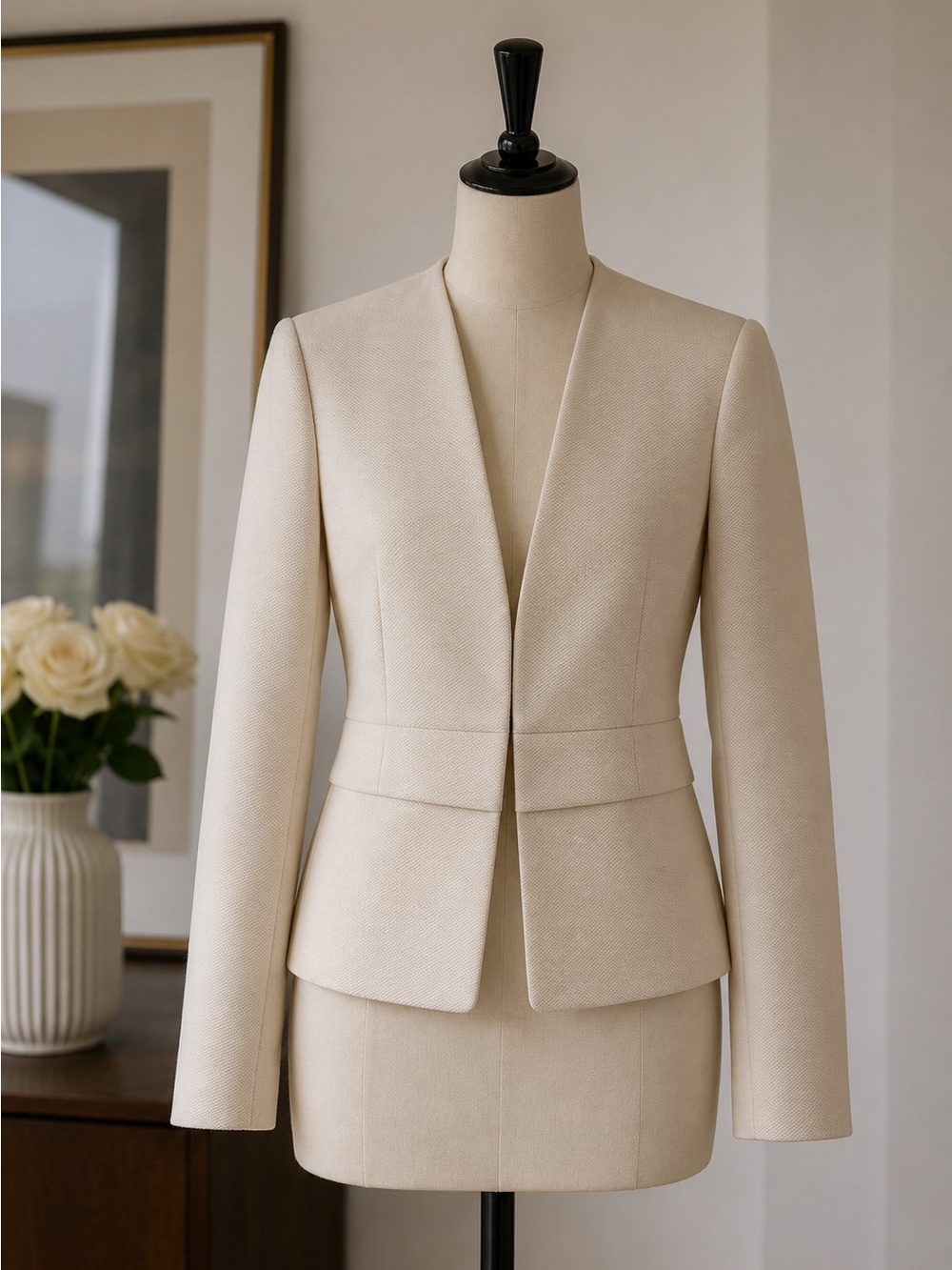 Club Monaco Cream Tailored V-Neck Blazer